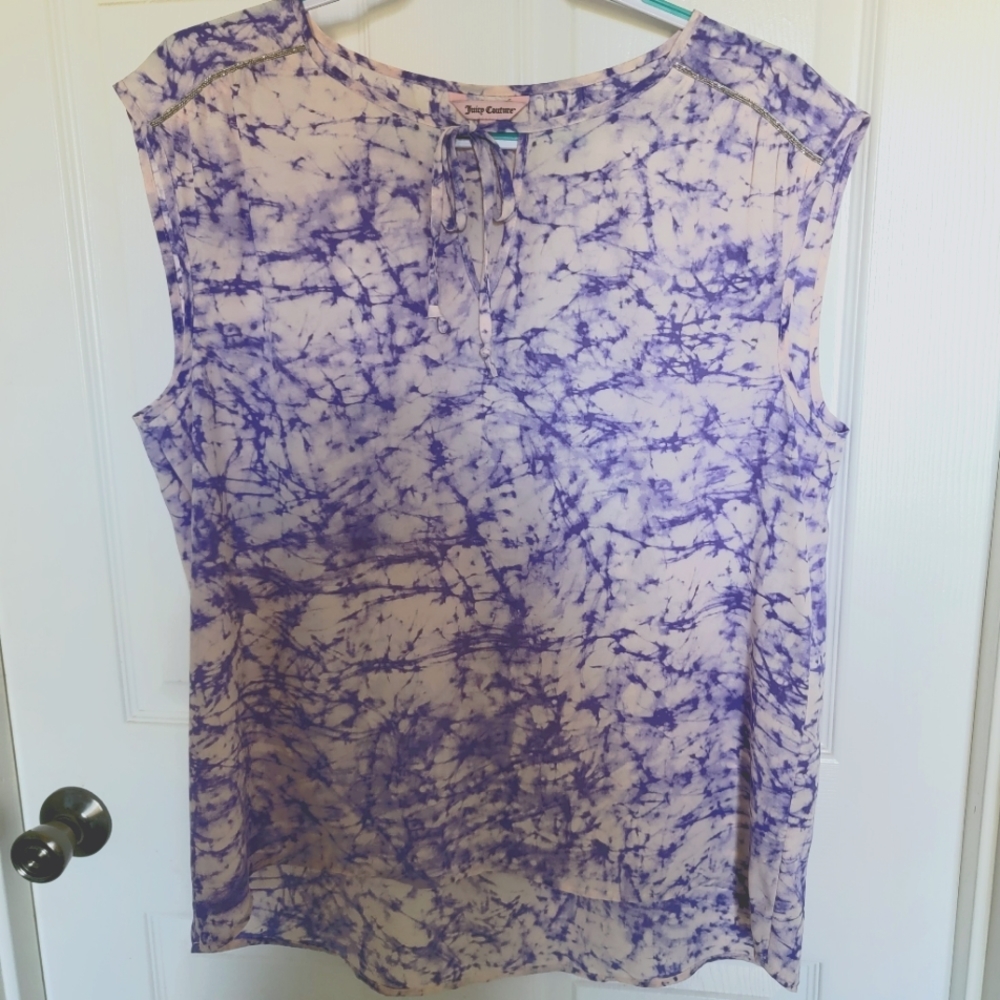 Juicy Couture Sleeveless Purple Tie-Dye Print Women's Peasant Top Size Large